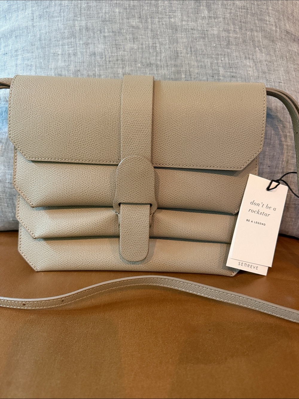 NWT Senreve Leather Convertible Crossbody Bag Light Gray Ice Made in Italy